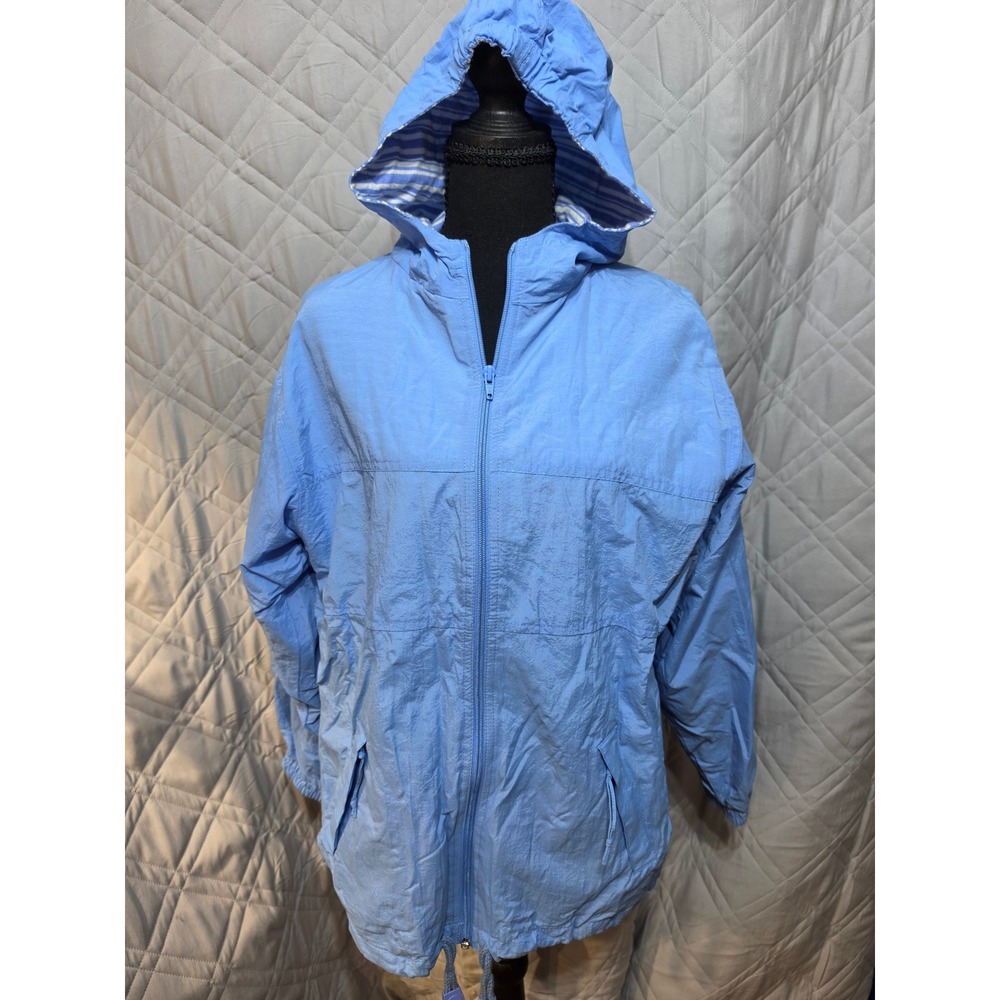 Expressions Contemporary Apparel Blue Striped Lined Hooded Windbreaker Jacket 16
